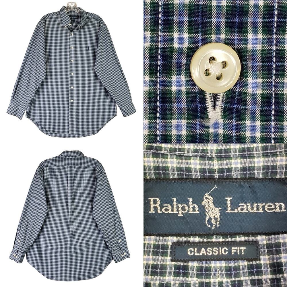 Polo Ralph Lauren Oxford Shirt Men’s Size Large L Blue Green Plaid Button Down